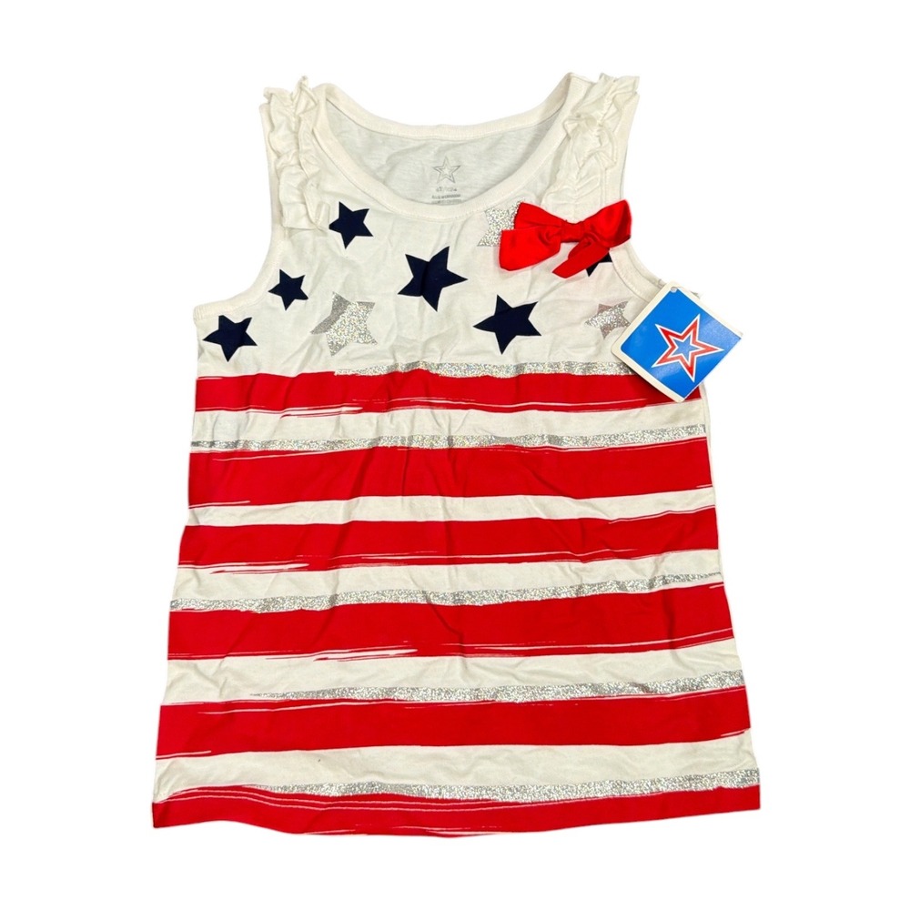 Americana Toddler Girls Patriotic Star Striped Tank Top Red White Blue 4T NEW